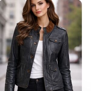 ⭐️ Host Pick⭐️ Converse | John Varvatos Vintage Navy Leather Moto /Bomber Jacket